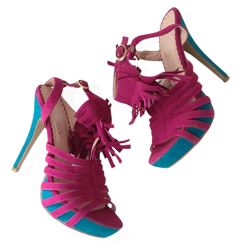 Annie Pinky | Anklestrap faux suede strappy heels size 6.5
